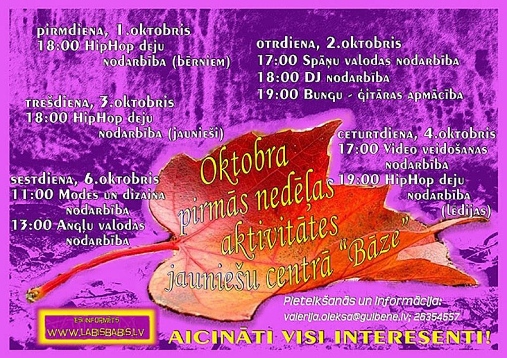 Jauniešu aktivitātes oktobrī