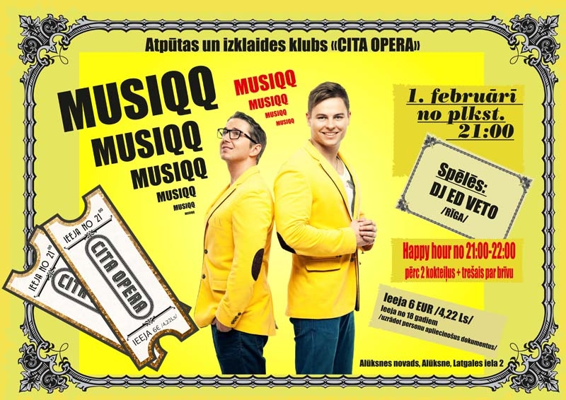 Atpūtas un izklaides klubā "Cita opera" (Alūksne) uzstāsies grupa Musiqq