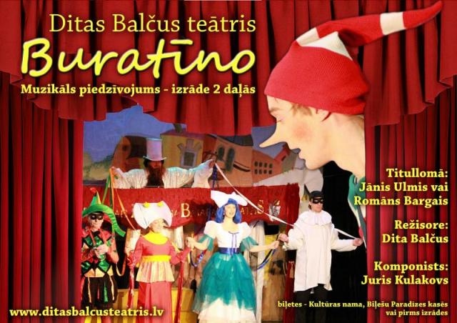 Gulbenes kultūras centrā Ditas Baļčus teātris rādīs" Buratīno piedzīvojumus"