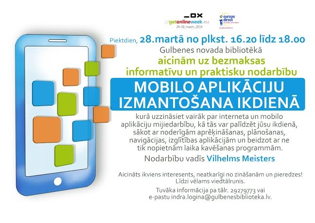 Aicina uz informatīvu un praktisku nodarbību „Mobilo aplikāciju izmantošana ikdienā”