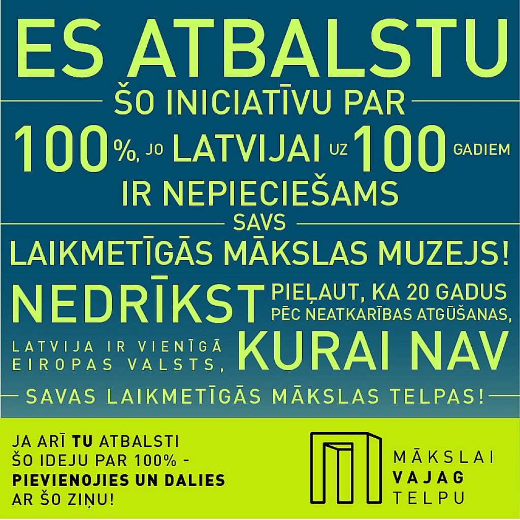Kultūras darbinieki vēršas pie Straujumas ar aicinājumu veidot Laikmetīgās mākslas muzeju