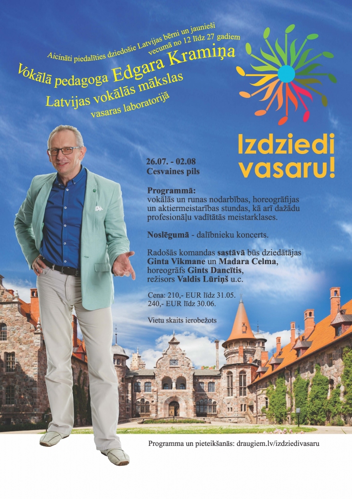 Latvijas vokālās mākslas vasaras laboratorija „Izdziedi vasaru” Edgara Kramiņa vadībā!
