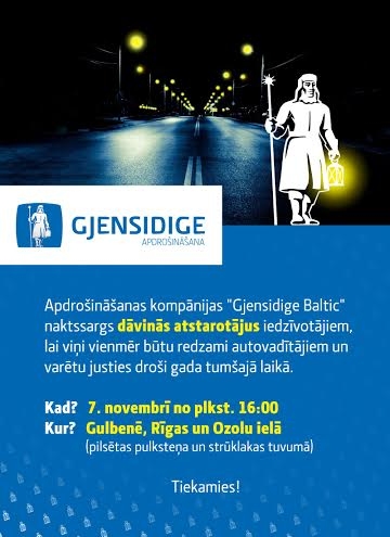 Rīt Gulbenē "Gjensidige Baltic" dalīs atstarotājus
