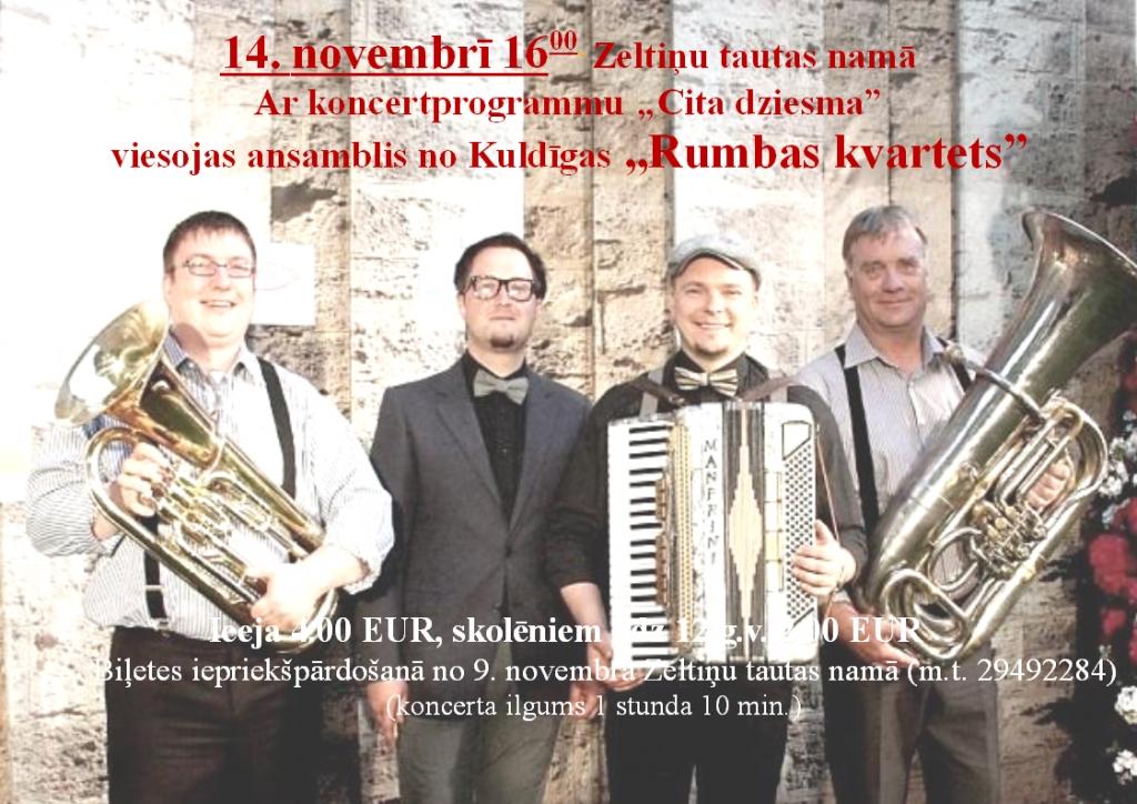 Zeltiņu tautas namā viesojas ansamblis no Kuldīgas „ Rumbas kvartets”