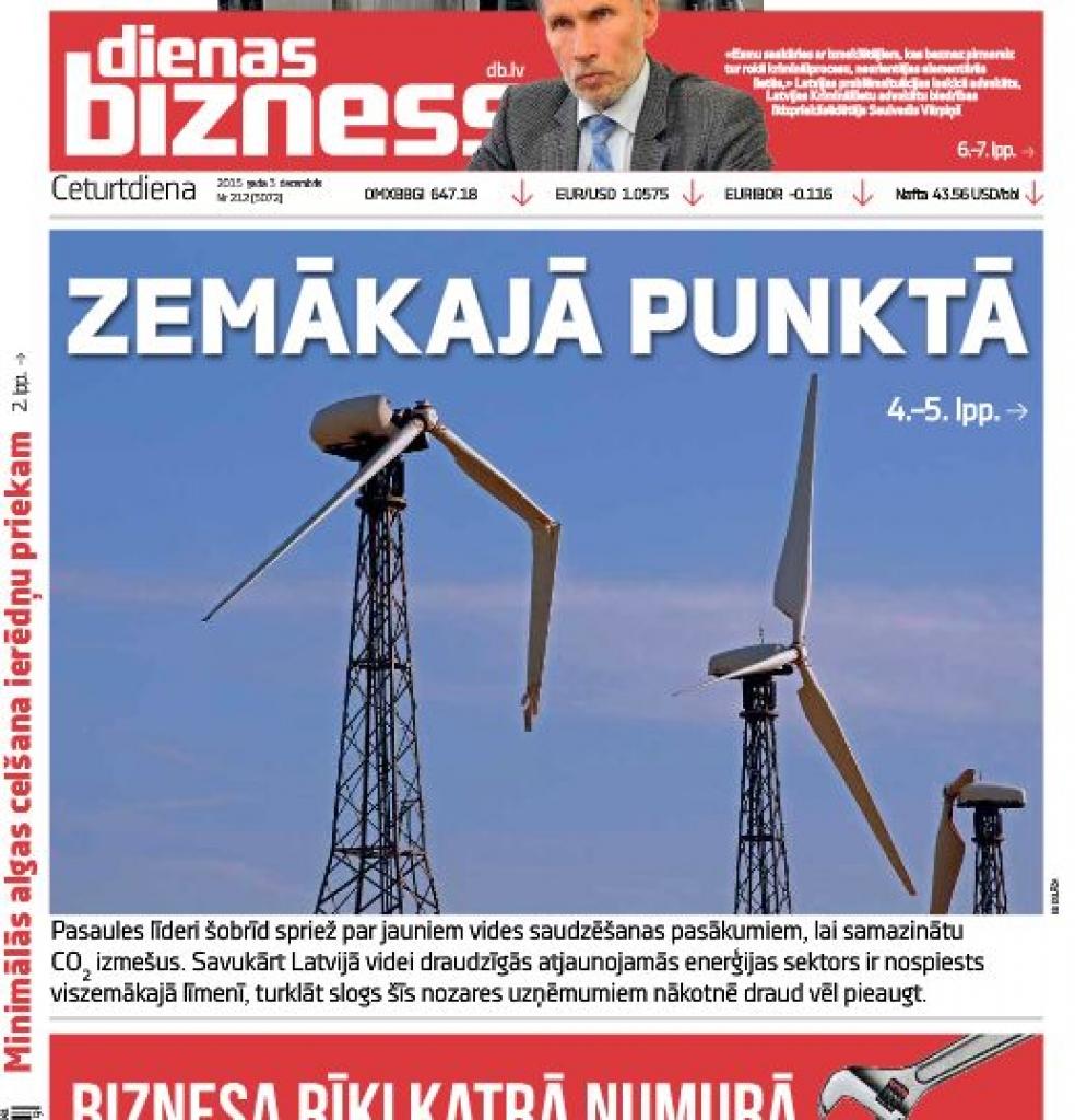Dienas tēma: Atjaunojamā enerģija iestrēgusi zemākajā punktā 