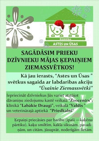 Sagādāsim Ziemassvētku prieku arī Dzīvnieku mājas ķepaiņiem!