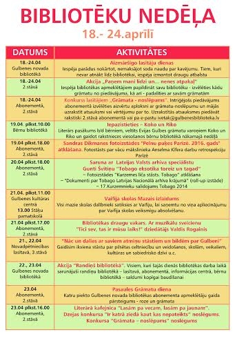 8.- 24.aprīlis – Bibliotēku nedēļa