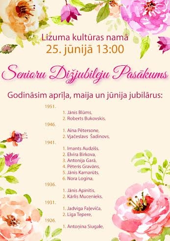 Lizuma kultūras namā - senioru dižjubileju pasākums