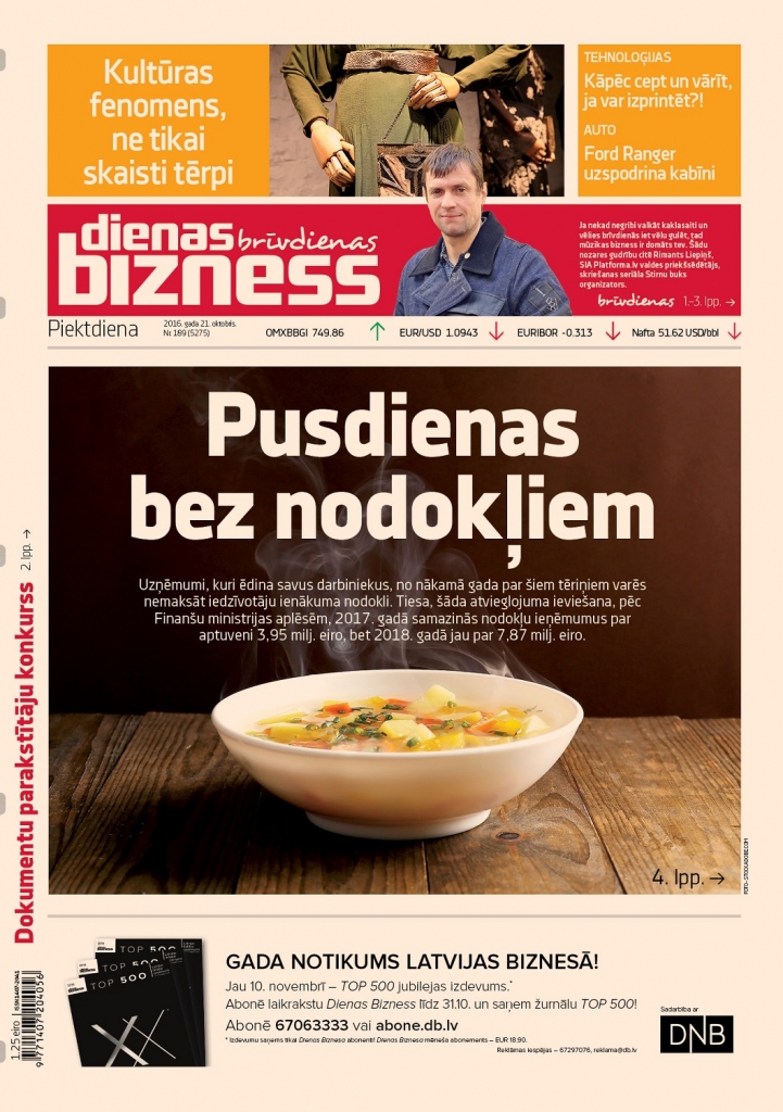 Darbinieku ēdināšanu atbrīvos no nodokļiem 