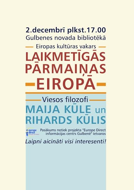 Bibliotēkā viesosies filozofi Maija Kūle un Rihards Kūlis