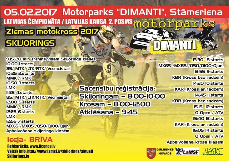 Stāmerienā, motorparkā "Dimanti", - Latvijas čempionāta 2.posms skijoringā un ziemas motokrosā