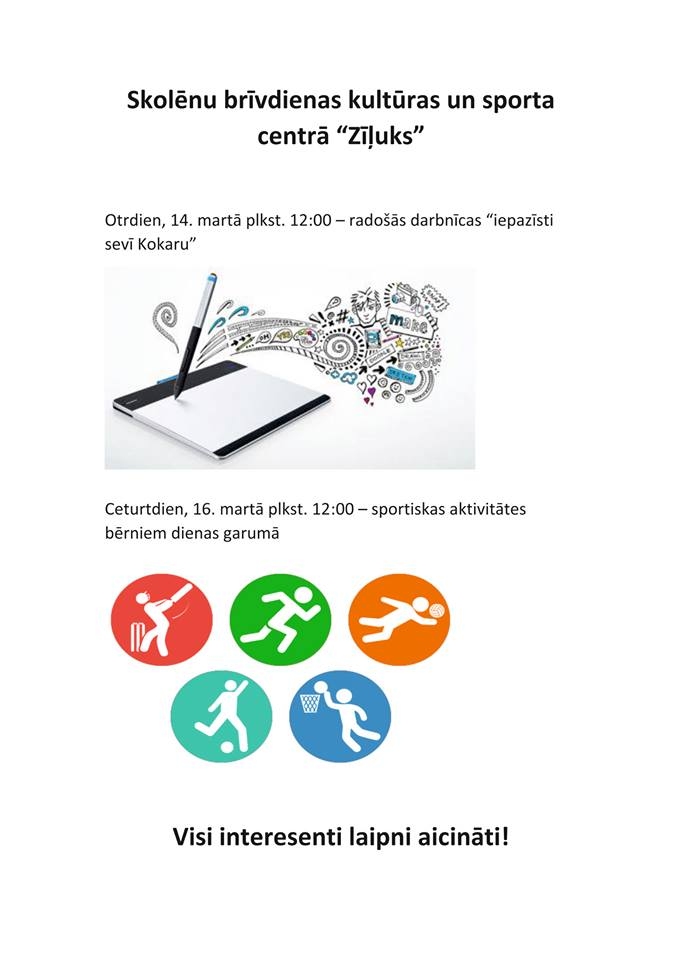 Pavasaras brīvdienas kultūras un sportra centrā "Zīļuks"