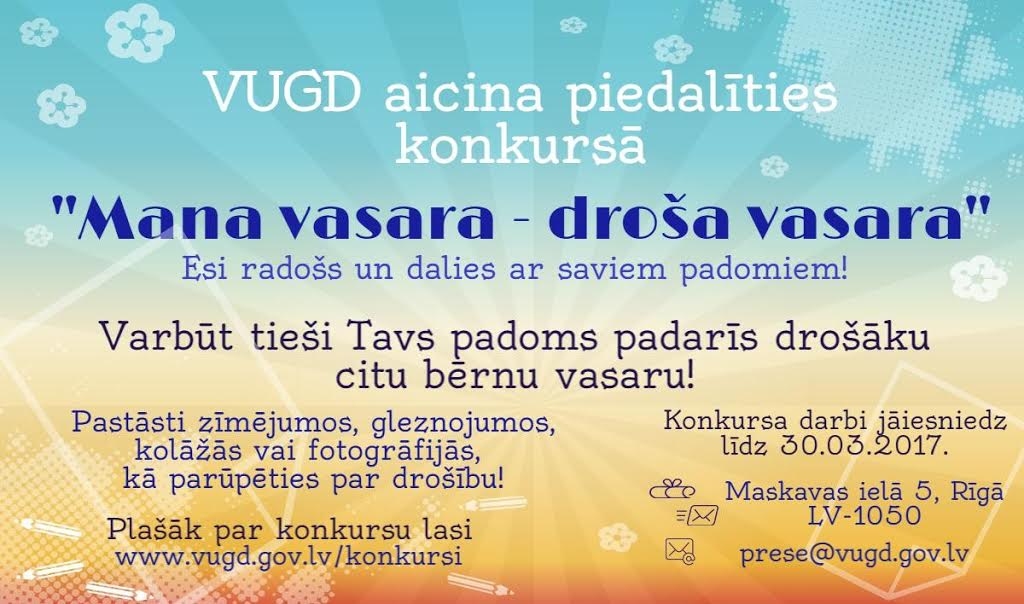 Vēl nedēļu var piedalīties VUGD radošajā konkursā “Mana vasara – droša vasara”