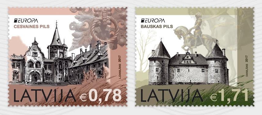 Eiropas sērijas pastmarkās ­­– Bauskas un Cesvaines pils