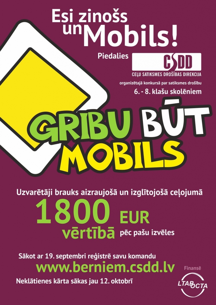 CSDD konkurss „Gribu būt mobils” sāk jauno sezonu