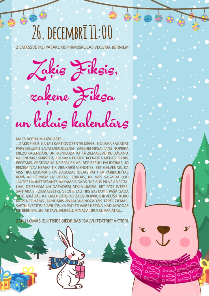 Ziemassvētku pasākums pirmsskolas vecuma bērniem Lizumā