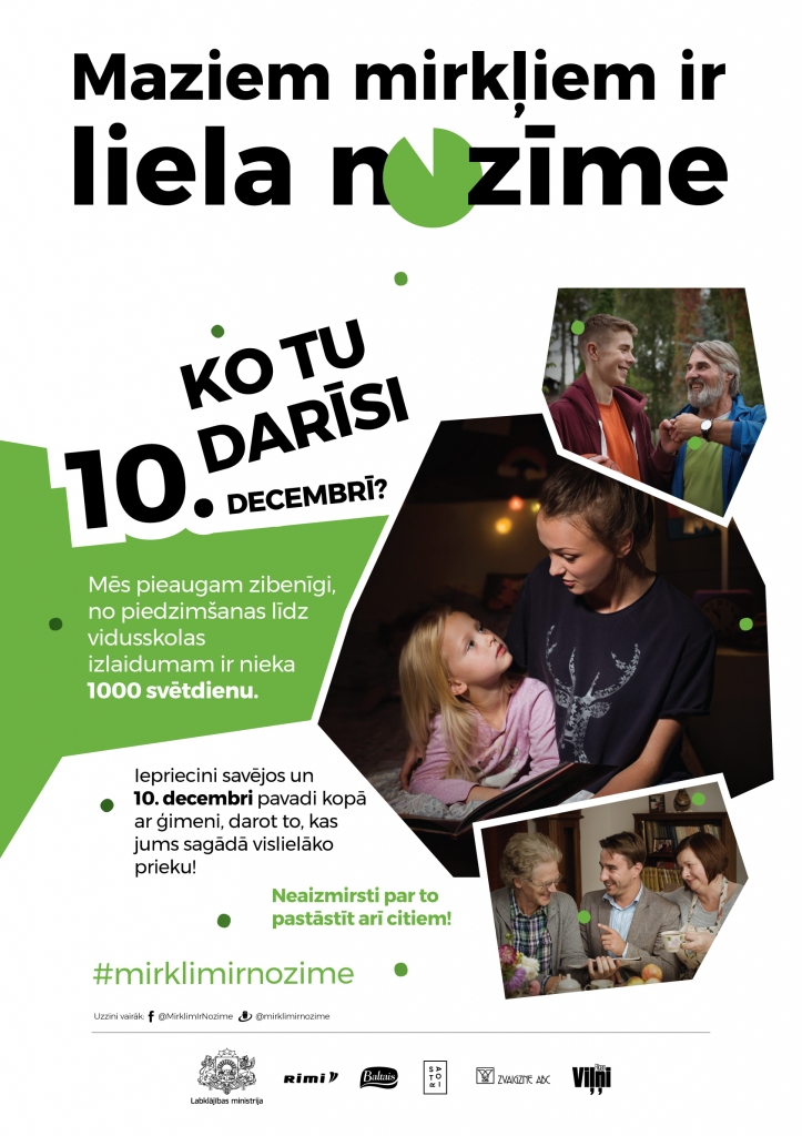 Jau 10. decembrī tiks iedibināta jauna tradīcija - ģimenes svētdiena “Maziem mirkļiem ir liela nozīme”