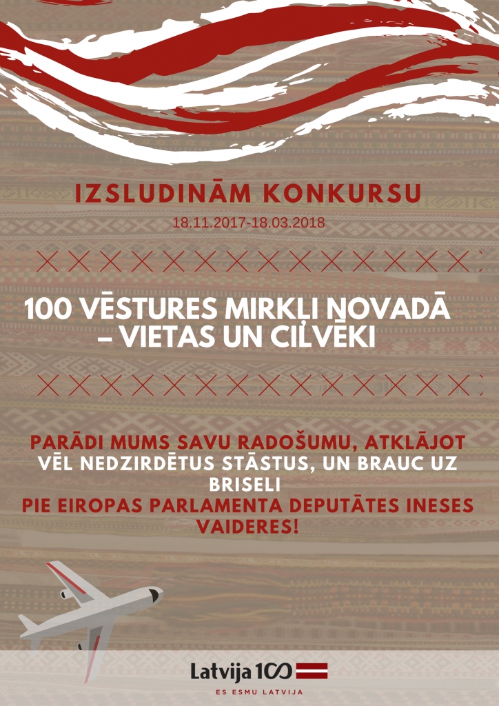 “100 vēstures mirkļi novadā – vietas un cilvēki”Inese Vaidere aicina skolēnus piedalīties konkursā (nolikums)