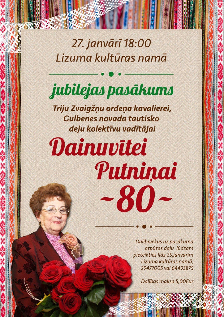 Lizuma kultūras namā - jubilejas pasākums "Dainuvītei Putniņai - 80"