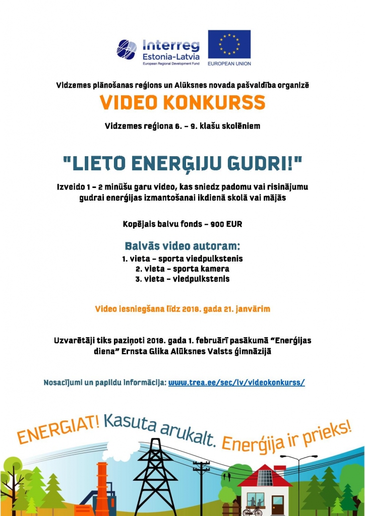 Aicina skolēnus piedalīties video konkursā “Lieto enerģiju gudri!”