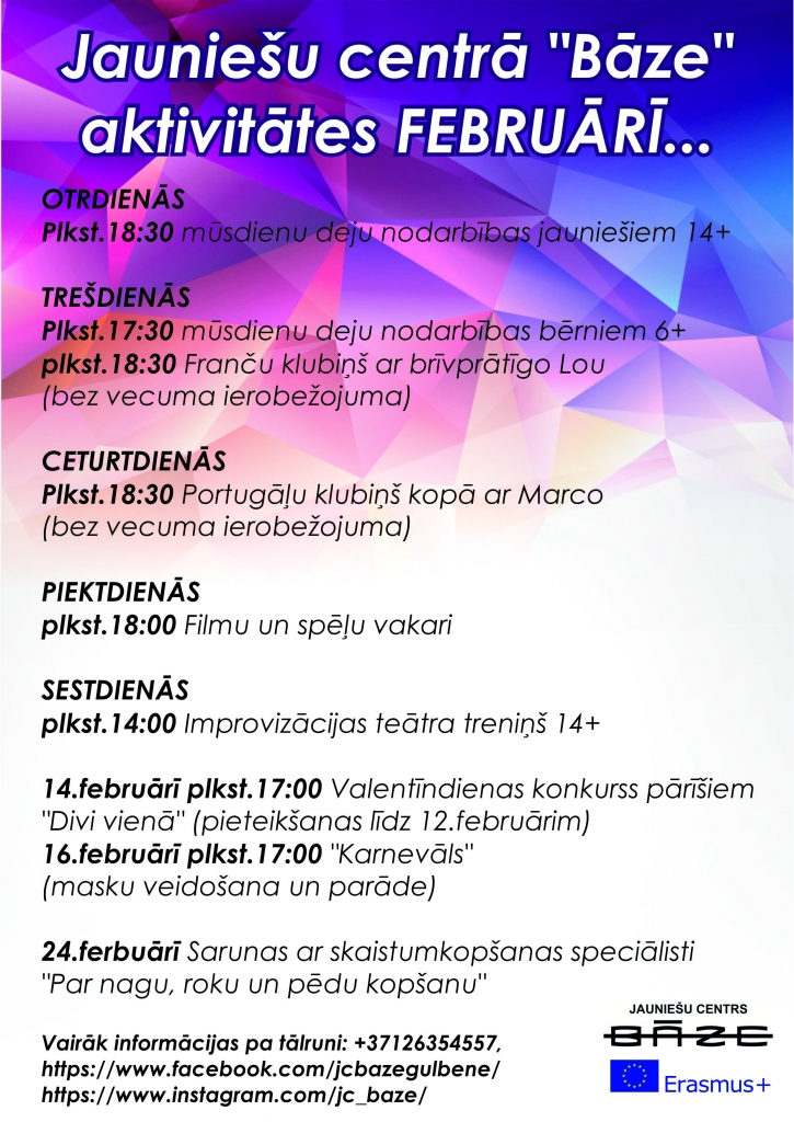 Jaunatnes centra "Bāze" aktualitātes februārī