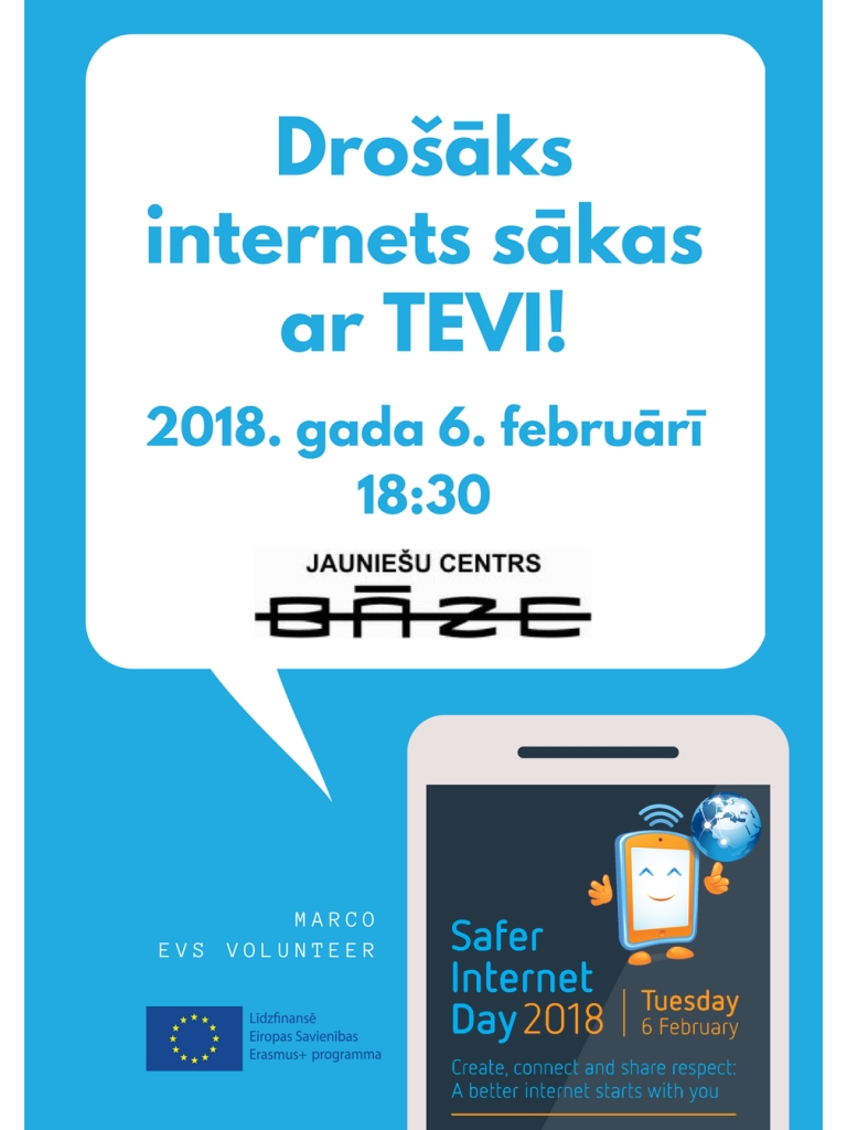 Jauniešu centrā "Bāze" - pasākums "Drošāks internets sākas ar tevi!"
