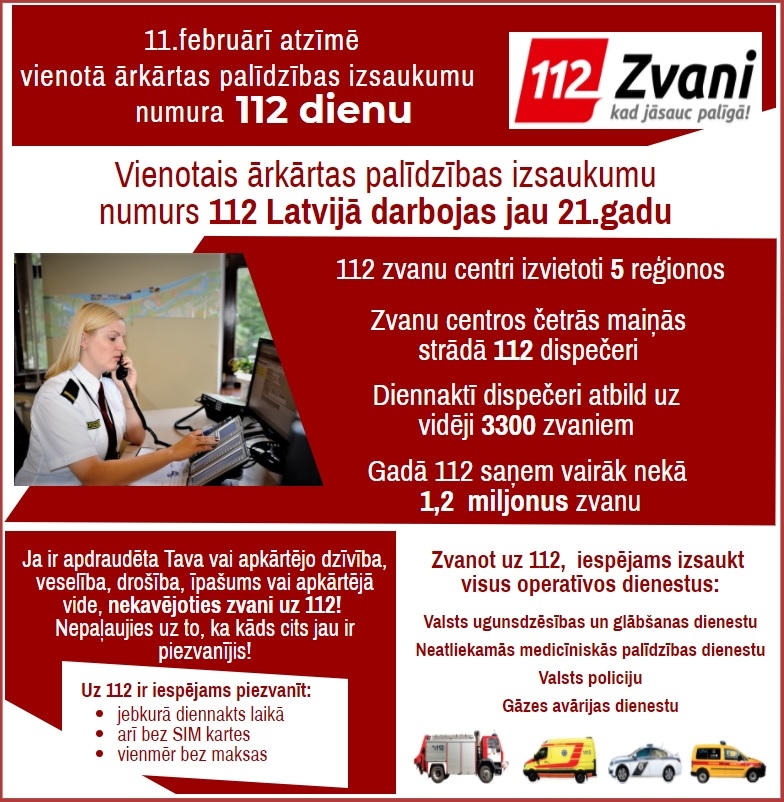 VUGD: Šonedēļ visā Latvijā tiek atzīmēta 112 diena