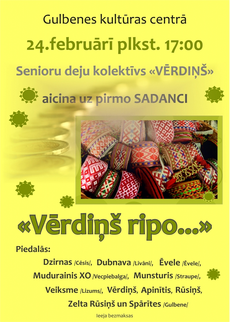 Senioru deju kolektīvs "Vērdiņš" aicina uz sadanci "Vērdiņš ripo..."