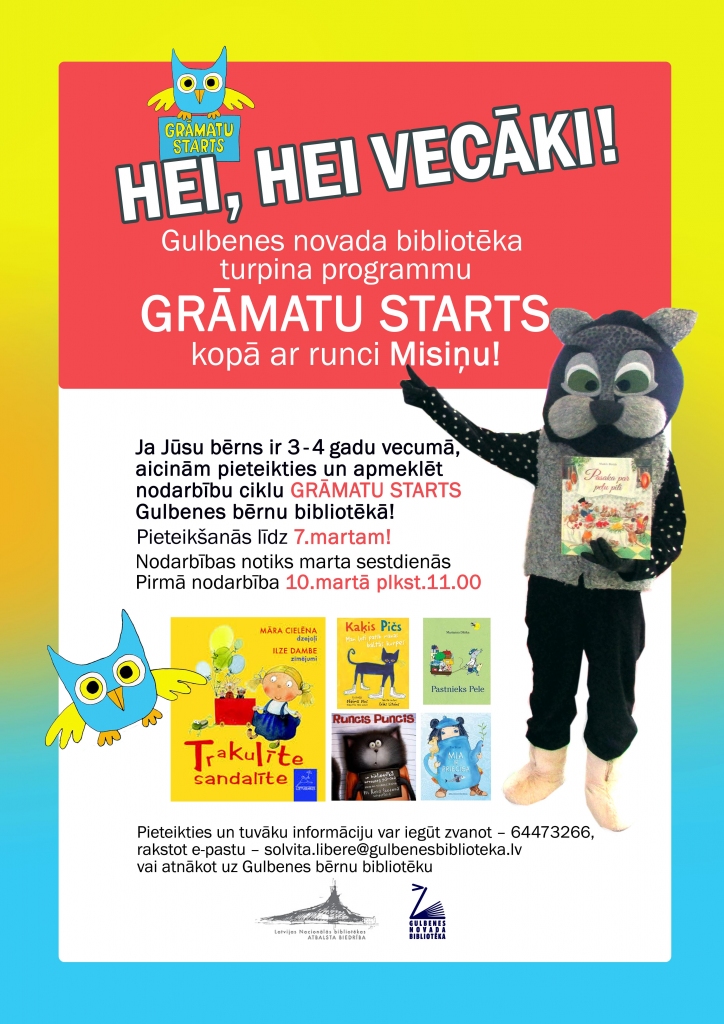 Grāmatu starts un runcis Misiņš gaida mazos ķiparus bibliotēkā