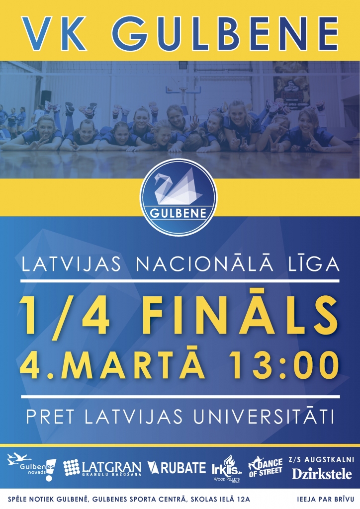 Latvijas Nacionālās līgas 1/4 fināla spēle volejbolā: VK "Gulbene" pret "Latvijas Universitāti"