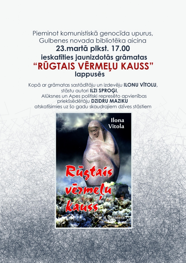 Bibliotēkā aicina ieskatīties jaunizdotās grāmatas "Rūgtais vērmeļu kauss" lappusēs