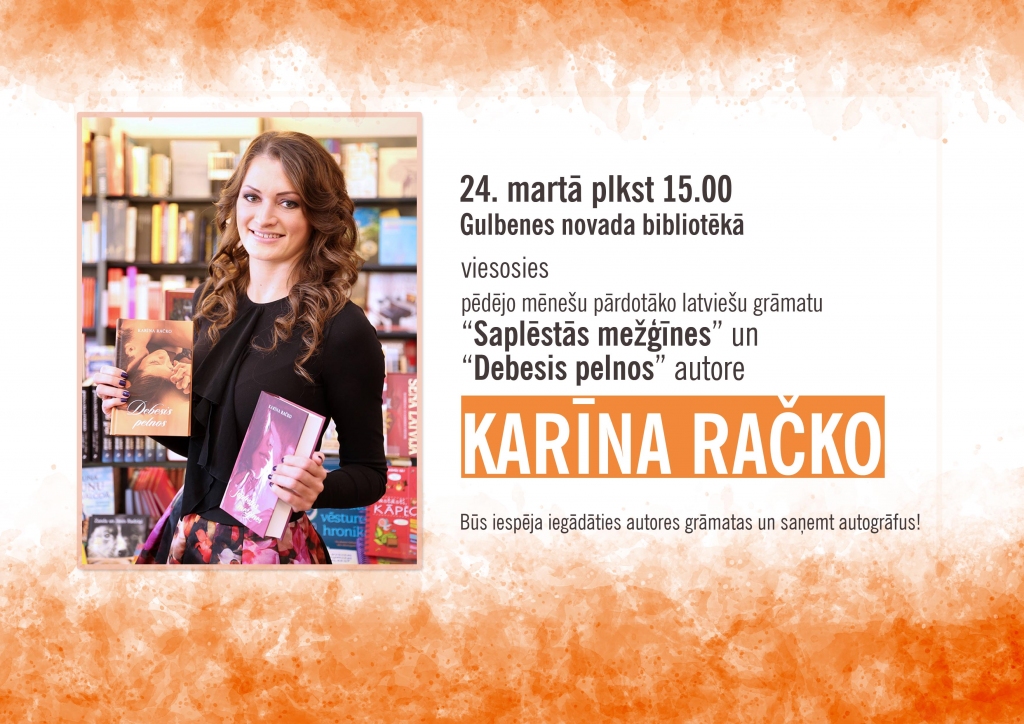 Bibliotekā viesosies rakstniece Karīna Račko