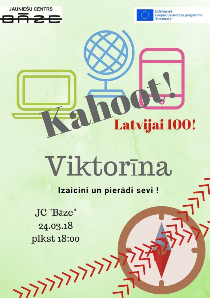 Jauniešu centrā Kahoot! - viktorīna "Latvijai 100".