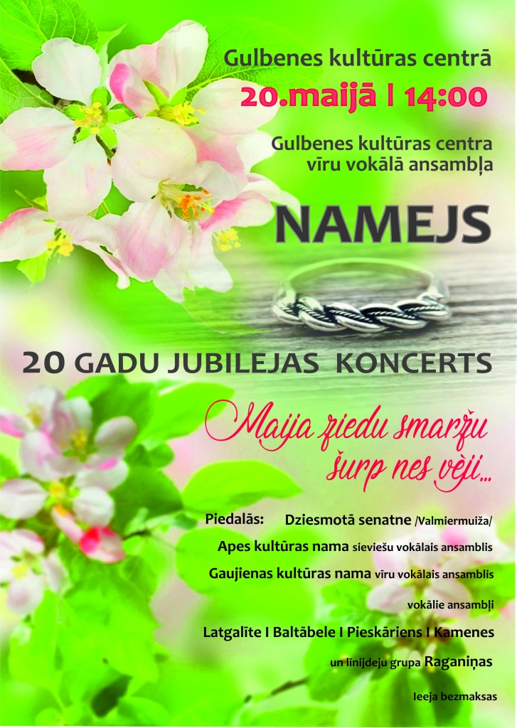 Gulbenes kultūras centra vīru vokālā ansambļa "Namejs" 20 gadu jubileja
