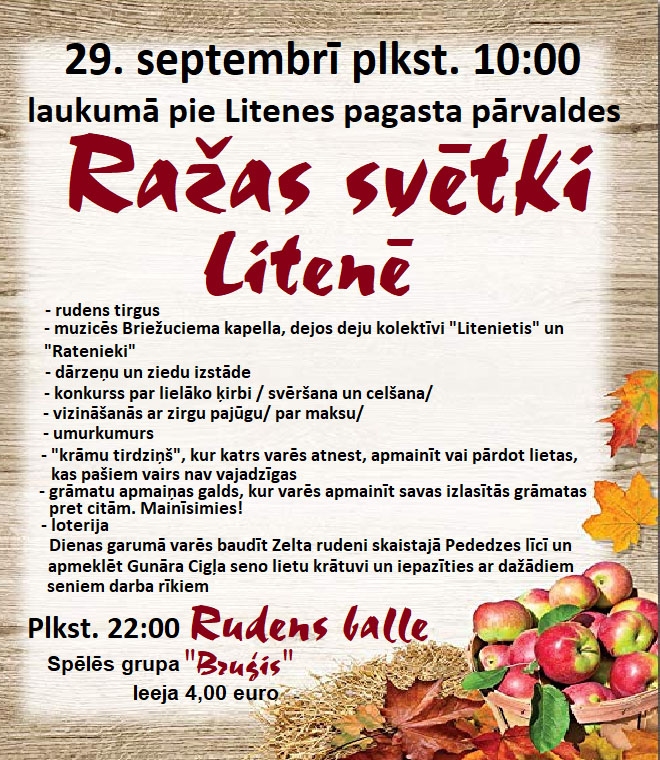 Litenē būs Ražas svētki un Rudens balle
