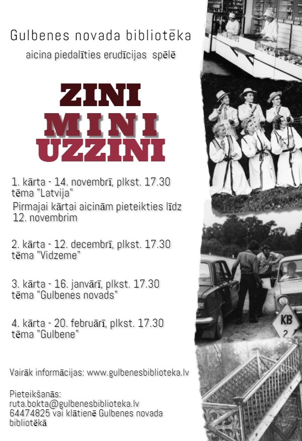 Gulbenes novada bibliotēka organizē erudīcijas spēli "Zini, mini, uzzini"