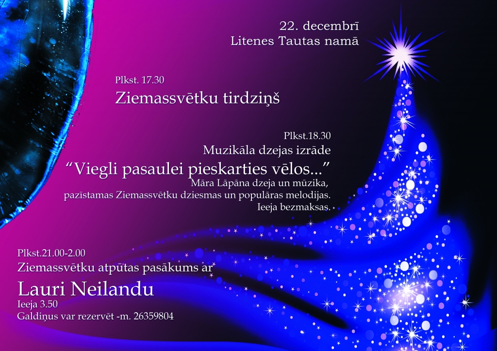 Litenē - Ziemassvētku tirdziņš, muzikāla dzejas izrāde un atpūtas pasākums