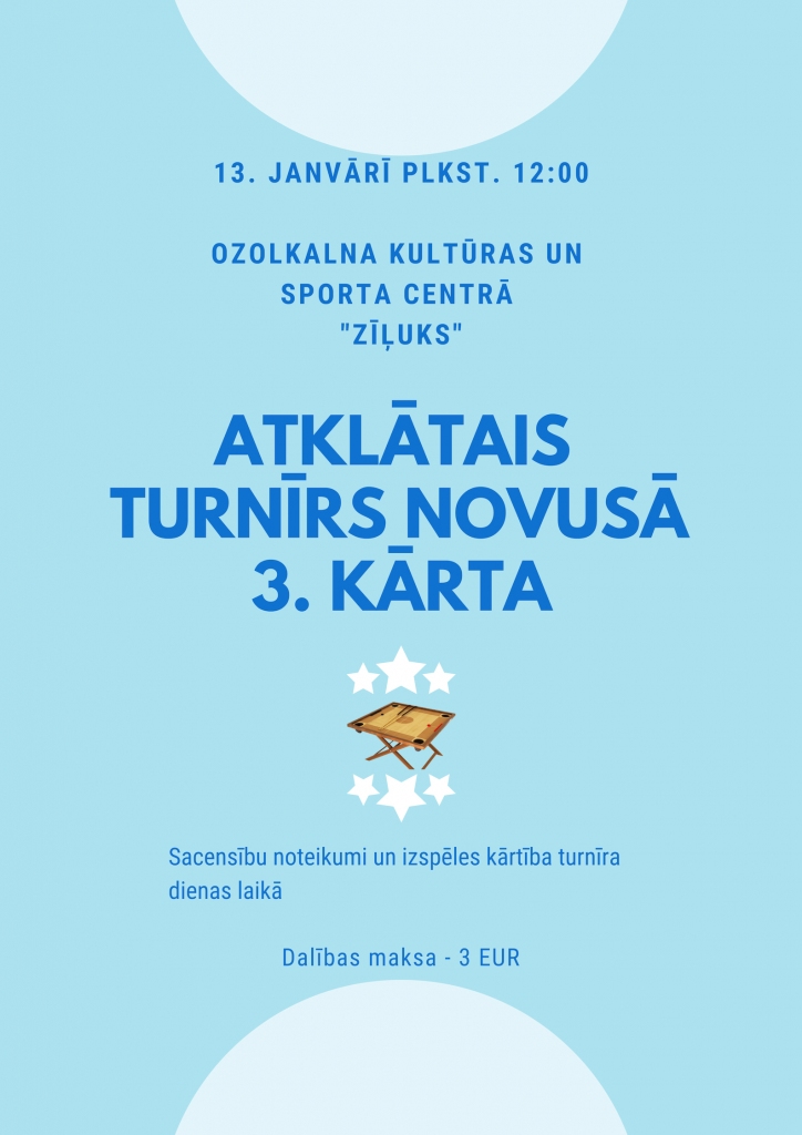 Ozolkalnā - atklātais turnīrs novusā 3.kārta