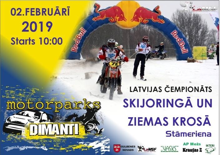 Motosports: Latvijas čempionāts skijoringā un ziemas krosā motorparkā "Dimanti"