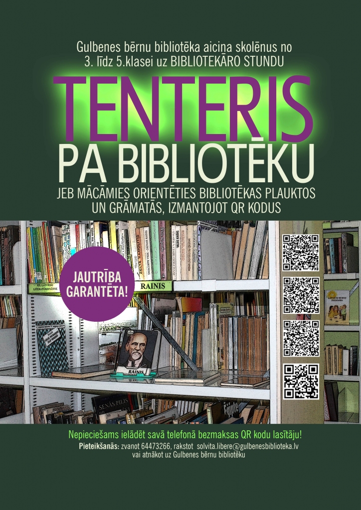 Skolēnus aicina uz bibliotekāro stundu "Tenteris pa bibliotēku"