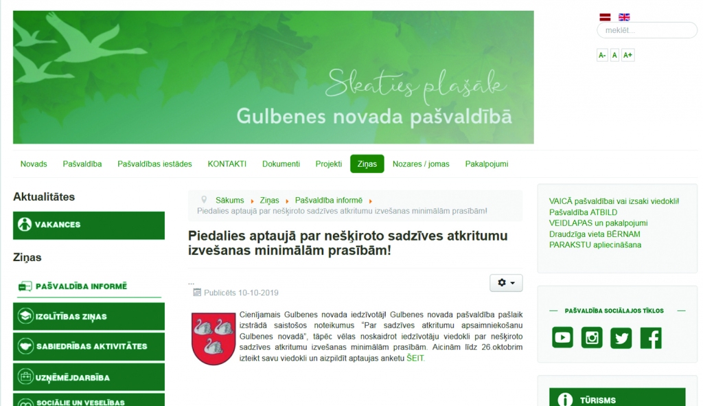 Iedzīvotāju aptaujai pašvaldība izmanto internetu