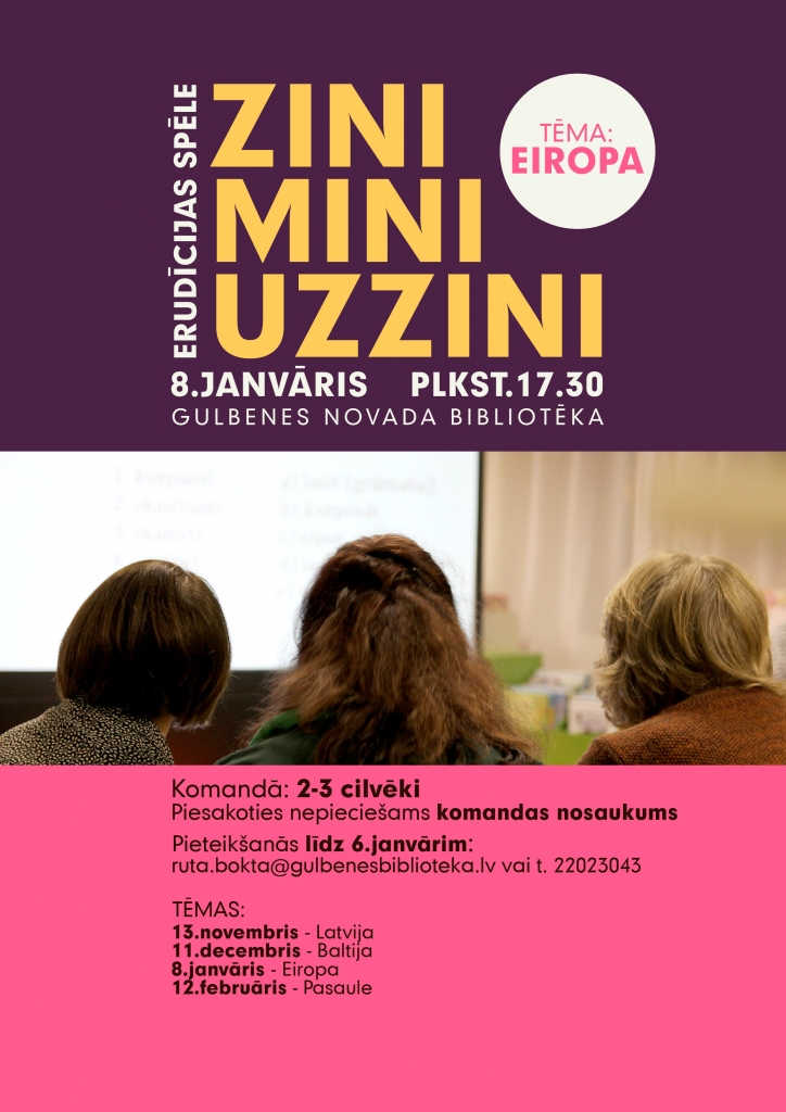 Gulbenes novada bibliotekā notiks erudīcijas spēles "Zini, mini, uzzini" kārtējā spēle