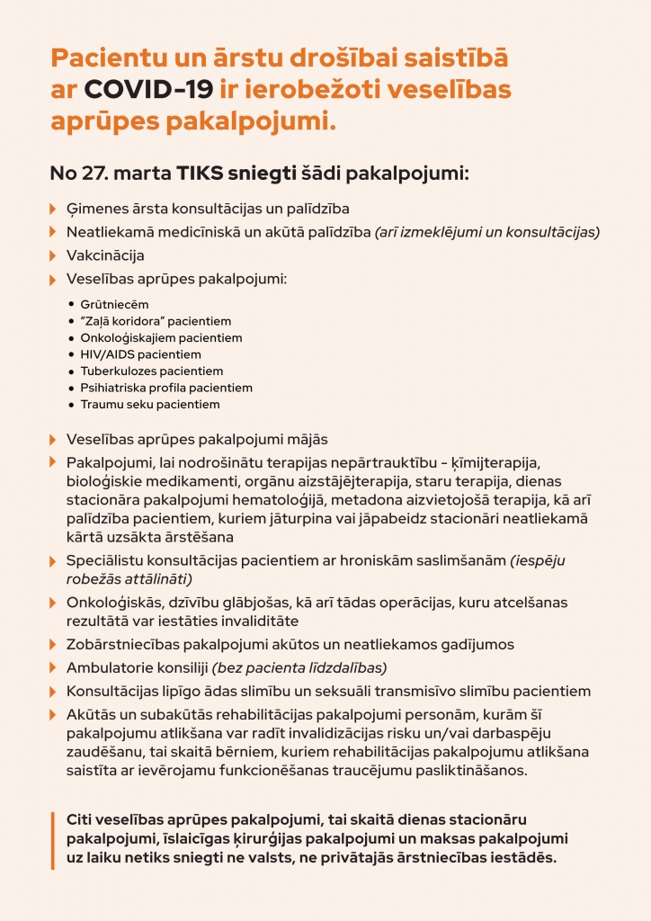 Pacientu un ārstu drošībai saistībā ar COVID-19 uz laiku ierobežos plānveida veselības aprūpes pakalpojumus