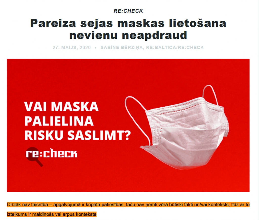 Pareiza sejas maskas lietošana nevienu neapdraud