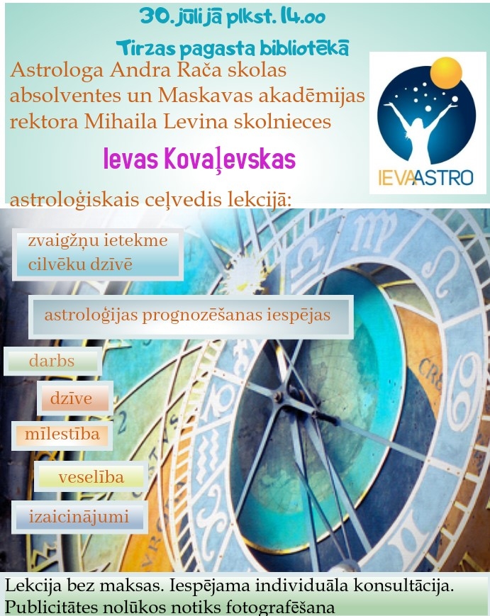 Ievas Kovaļevskas astroloģiskais ceļvedis bezmaksas lekcijā