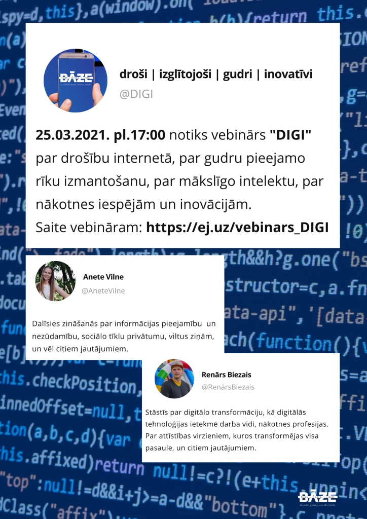 Gulbenes novada jauniešu centrs "Bāze" organizē vebināru "DIGI: droši | izglītojoši | gudri | inovatīvi" 