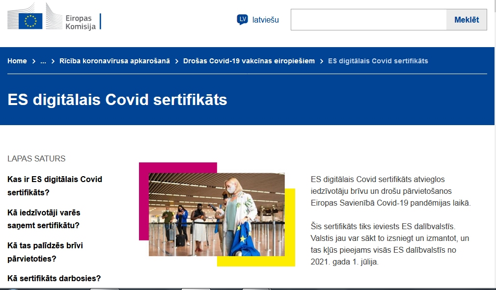 Latvija sekmīgi pievienojusies Eiropas digitālajam Covid-19 sertifikātam