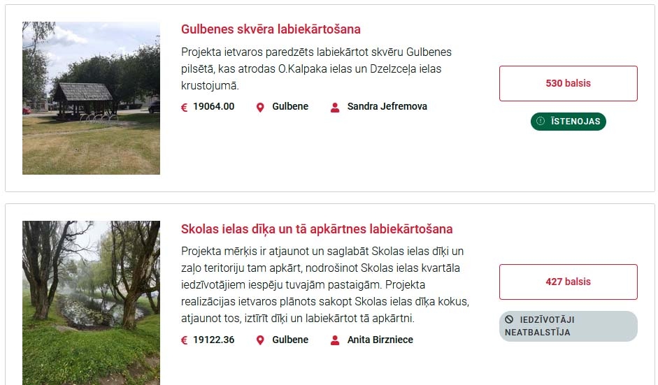 Gulbenes novada pašvaldības līdzdalības budžetēšanas projektu ieviešanas gaita redzama "Projektu dienasgrāmatā"