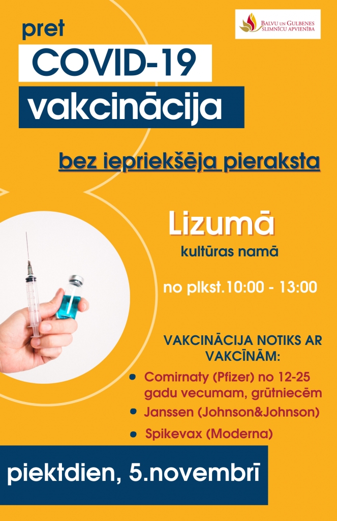 Lizumā notiks vakcinācija bez iepriekšēja pieraksta